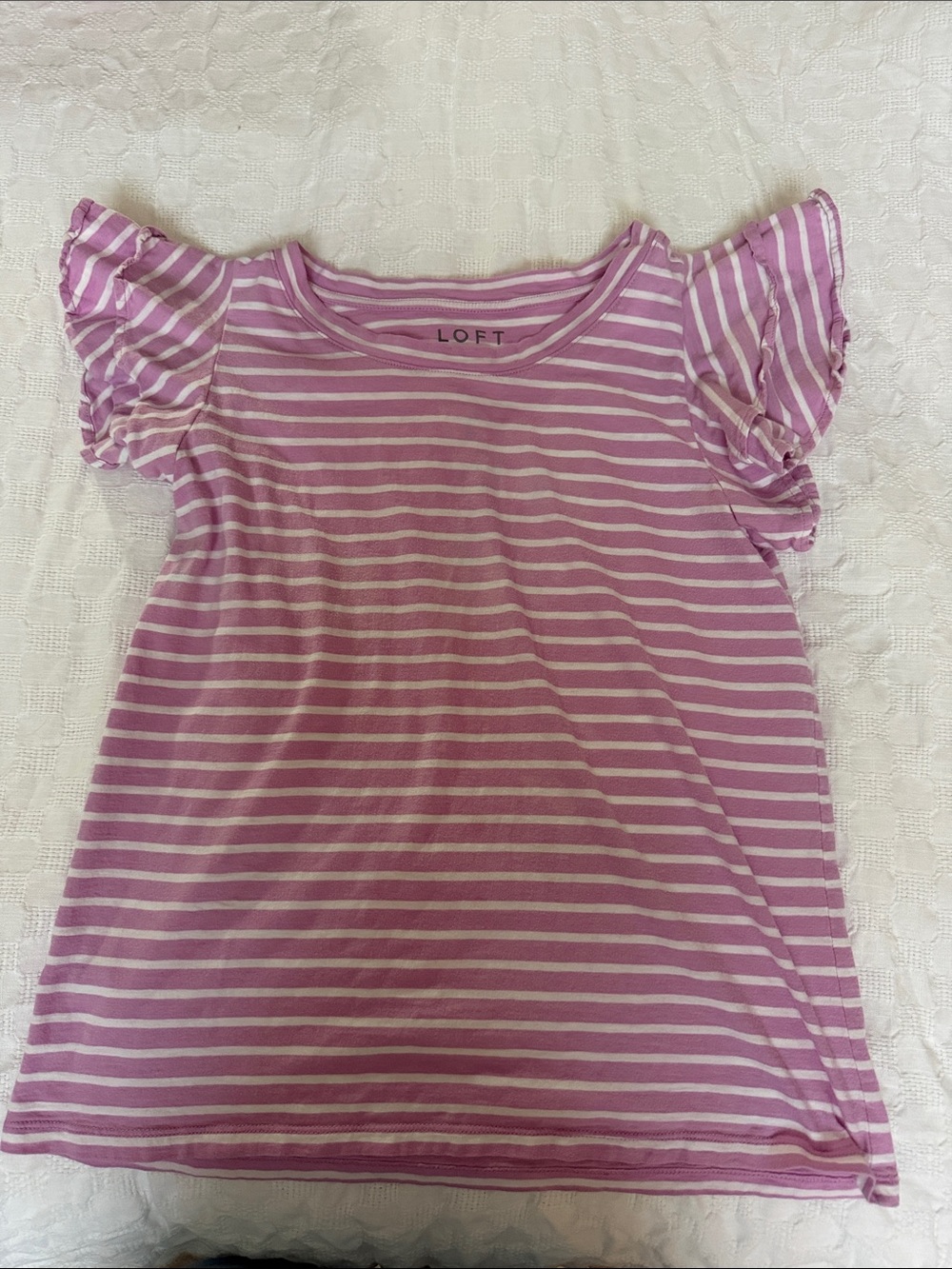 LOFT size small light purple and white stripe ruffle sleeve top